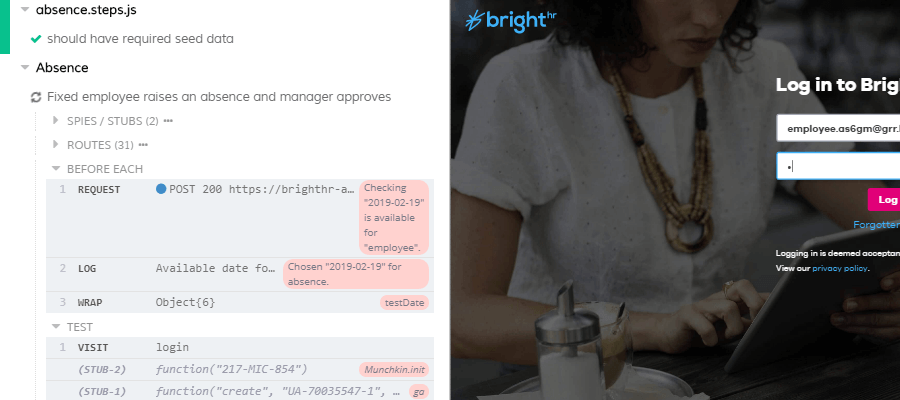 Cypress tests running for BrightHR